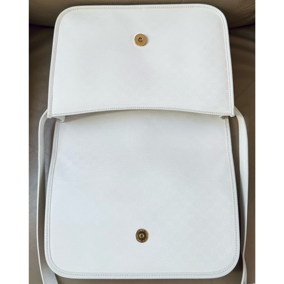Authentic Vintage Gucci Web White Monogram Canvas Leather Flap Messenger Bag - Picture 7 of 12